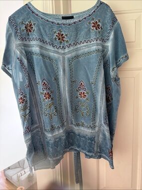 Light Blue Embroidered Boho Tunic Top
